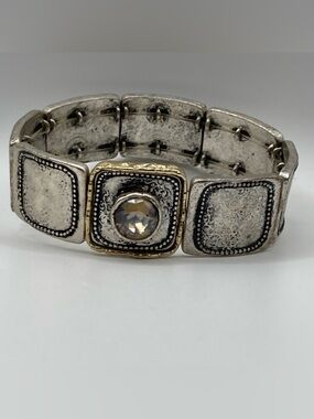 Chico's Medieval Mixed Metal Hammered Stretch Bracelet with Champagne Rhinestone